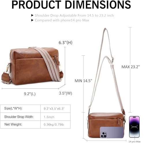 Image of FOXLOVER Small Crossbody Bags for Women Triple Zip Cell Phone Purses Vegan Leather Handbag with Colored Shoulder Strap(Brown)