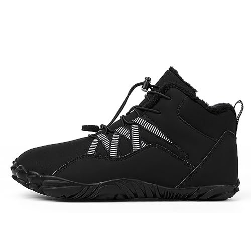 Mens Womens Winter Snow Boots Hiking Barefoot Minimalist Shoes Warm Fur Lined Waterproof Sneakers Zero Drop Sole Casual Running Training Cotton Sneakers Slip On Wide Toe Box Lightweight Booties