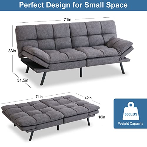 Maxspeed Futon Sofa Bed Memory Foam Sofa Couch Convertible Modern Loveseat Sleeper Sofa With Adjustable Armrests And Metal Legs,Multifunctional Futon Sofa Bed For Apartment, Office,Small Spaces,Grey #TOP1