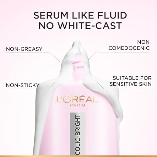Image of L'Oreal Paris Glycolic-Bright UV Fluid Sunscreen SPF 50+, 50ml | PA++++ protection | Anti-dark spot, lightweight fluid, Non-Sticky