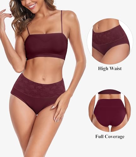 Image of coskefy High Waist Cotton Underwear for Women Full Coverage Panties Floral Print Briefs for Ladies 5 Pack