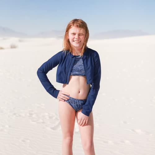 Image of SwimZip Girls' Long Sleeve Zipper Crop Top Rash Guard UPF 50+ Sun Protection