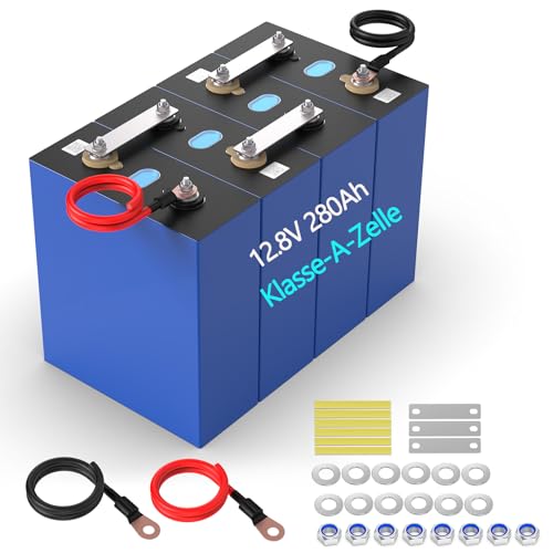 12V 280Ah(4 Stück 3.2V) LiFePO4 Zellen Tiefzyklus Lithiun Batterien Akku der Klasse A, Perfekt für Boot, Wohnmobil, Golf, Off-Grid (12V 280Ah(3.2V*4 Stück))