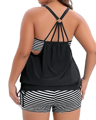 Image of Holipick Blouson Tankini Swimsuits for Women - Two Piece Tummy Control Bathing Suit with Shorts Modest Swimwear