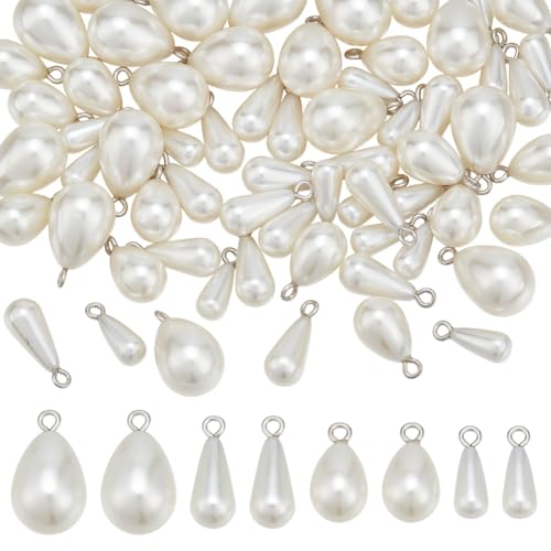 PH PandaHall - PH PandaHall 4 Sizes Teardrop Pearl Pendants 64pcs White Pearl Charms Pearls Beads Charms Connectors Water Drop Teardrop Pendants for DIY Dangle Necklace Earring Bracelet, 12.5/13/16.5/17mm - -26%