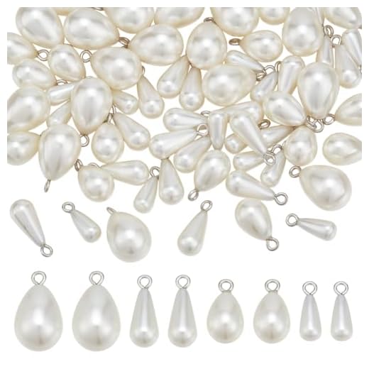 PH PandaHall 4 Größen Tropfenperlenanhänger 64 Stück Weiße Perlenanhänger Kunstperlen Perlenanhänger Verbinder Wassertropfen Anhänger Für DIY Halsketten Ohrringe Armbänder Geschenk 12.5/13/16.5/17mm