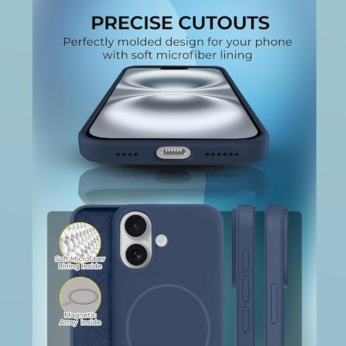 Image of iPhone 16 Silicone Magsafe Case | Shock Proof Design & Camera Protection | Premium Rubberised Apple iPhone 16 Cover (Microfiber Lining) | Magnetic Liquid Silicone - Navy Blue