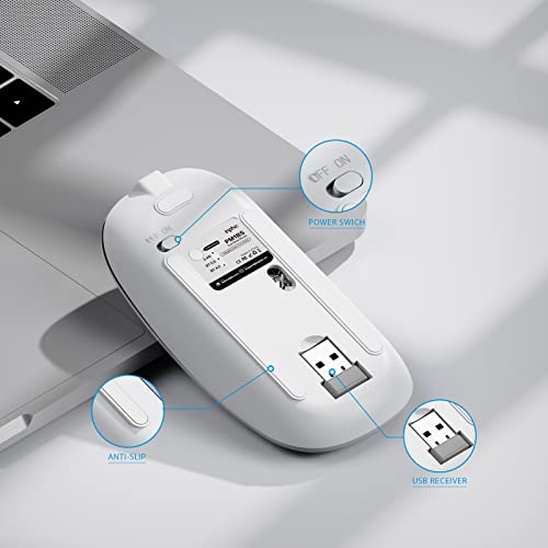 Image of INPHIC Bluetooth Mouse Rechargeable, Battery Visible, 2.4G Silent Cordless,1600 DPI with USB Receiver, Silver