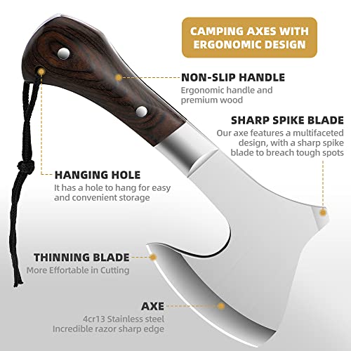 Camping Hatchet Camping Axe Forged High Carbon Steel for Meat Cleaver Axe Outdoor Splitting Wood Great for Axe Throwing, Camping, Survival, Outdoors and Chopping (718)