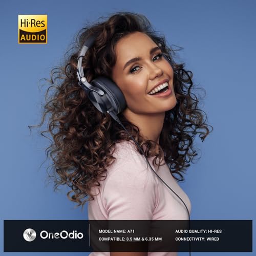 Image of OneOdio A71 High Resolution Headphones, Wired Sealed Headphones, Bass Over-Ear, Compatible with Recording, with Microphone, Foldable, 3.5 /6.35mm Jack for Musical Instrument Practice, Mixing