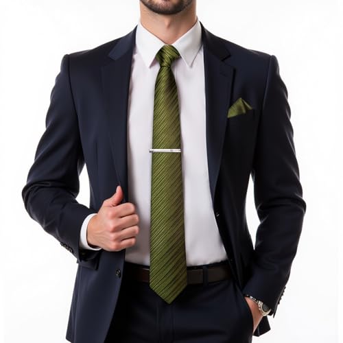 Image of DiBanGu Mens Silk Necktie Solid Color Tie and Pocket Square Cufflink Tie Clip Set Woven Plain Ties for Men Wedding Party