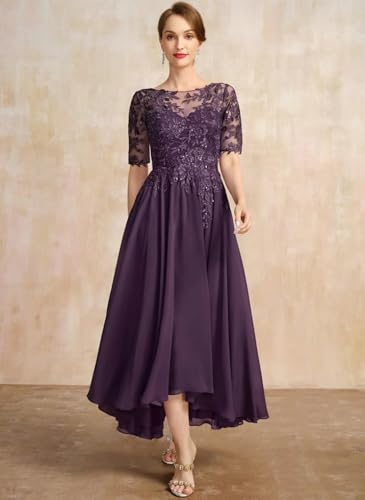 YMSHA Lace Mother of The Bride Dresses with Sleeves A Line Chiffon Formal Evening Dress YMS3783