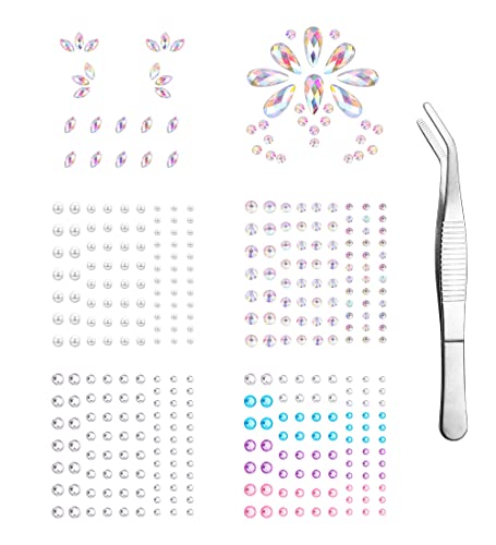 Morfetto Visage Gemmes Visage Bijoux Yeux Corps Gemmes Strass Autocollants Maquillage Bijoux pour Les Yeux Auto-Adhésif Arc-en-Ciel Cristal Stick on pour Femme Nail Art Décorations, 6 Feuilles Cover