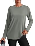 PINSPARK Running Shirts Women Long Sleeve Athletic Shirt Quick Dry Yoga Tops Lightweight Sports Top Sun Protection Gym Tee, Sage Grey XL