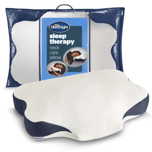 Image of Silentnight Sleep Therapy Neck Pillow - Orthopaedic Support Pillow for Shoulder and Neck Pain Relief for Back Front Side Sleepers with Memory Foam Base, Air Mesh Sides and Adjustable Fill