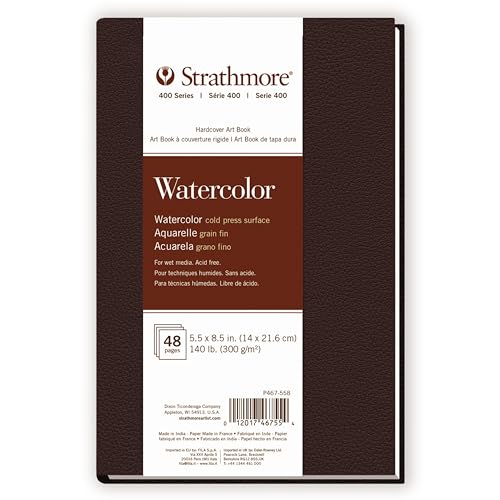 Image of Strathmore 400 Series Watercolor Paper Art Book, Matte Brown Cover, Natural White, Hardbound, 24 Sheets, 5.5x8.5 inch