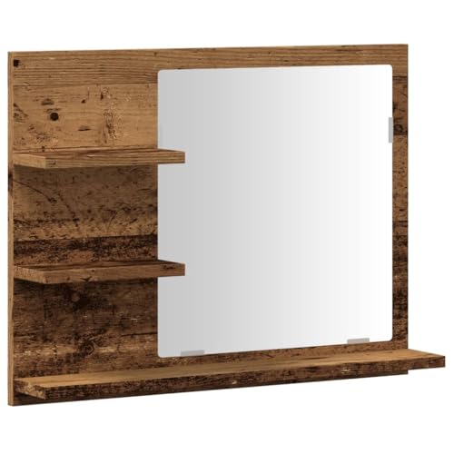 vidaXL Mobile a Specchio da Bagno in Legno Vecchio 60x10,5x45 cm con Ripiano - Armadietto da Trucco