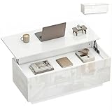 Table basse HOMCOM réglable en hauteur, table de salon avec plateau relevable, 2 tiroirs et espace de rangement caché, table basse pour salon, blanc brillant