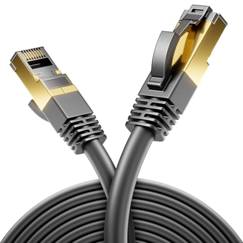 deleyCON 0,25m Cable de Red CAT8 - Apantallado S/FTP en Cobre, 40 Gbps, Conectores RJ45 y PoE, Compatible con CAT7/CAT6, Óptimo para PC, PS5, Router, Módem, TV, Switch y Portátil - Negro