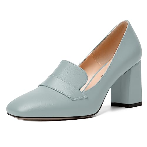 Image of MODENCOCO Womens Sexy Formal Matte Slip On Square Toe Work Block High Heel Loafers Shoes 3.5 Inch
