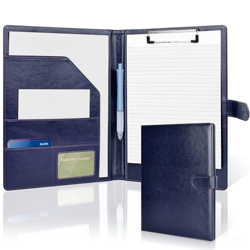 Clipboard Folder A4, Professional PU Leather Portfolio Folder, Legal Pad Holder for A4 Letter Size Notepad, Resume, Writing Pad, Ideal Organizer for Business Office Conference, Darkblue
