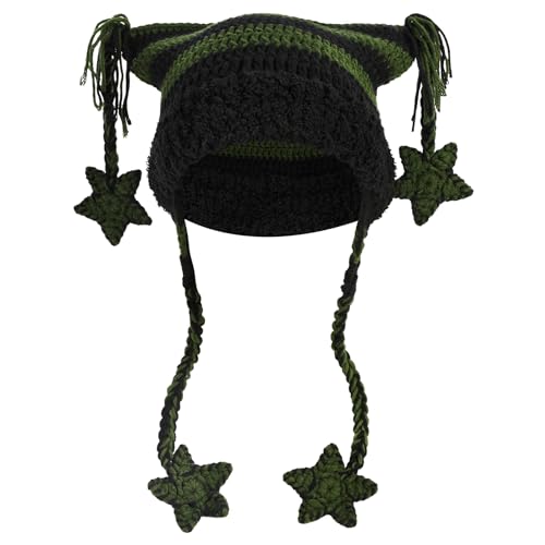 Bonnet tricoté gothique oreilles de chat vert pour rester au chaud avec style