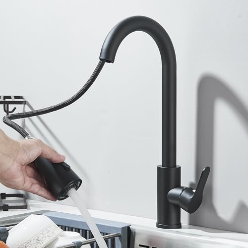 Robinet de cuisine avec douchette extensible noir pour grand évier double - 4