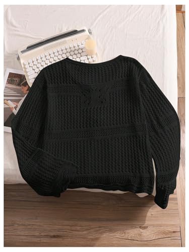 GORGLITTER Women's Plus Size Tie Front Crochet Cardigan Light Weight Long Sleeve Oversized Knit Sweater Tops2