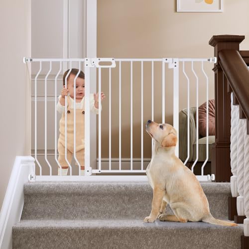 Mom's Choice-GROWNSY Baby Gate for Stairs, 29"-43" Pressure Mounted Pet Gate for Doorways-Auto Close Dog Gate for The House-Easy Installation & Walk Thru Wide Safety Gate White 29"-43"*30"