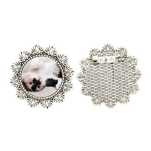 Broche de gato de plata mediano joya de flores plateada para mujer y solapa