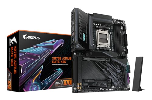 GIGABYTE X870E AORUS Elite X3D Carte Mère – Prend en Charge Les processeurs AMD Ryzen 9000, VRM numérique 16+2+2 Phases, Jusqu’à 9000 Hz DDR5 (OC), 2 x PCIe 5.0 + 2 x PCIe 4.0, Wi-FI 7, LAN 5 GbE