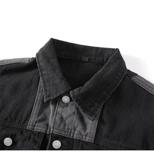 Men Spring Denim Jacket Color Blocking Loose Casual Coat Lapel Social with Pocket Outwear3