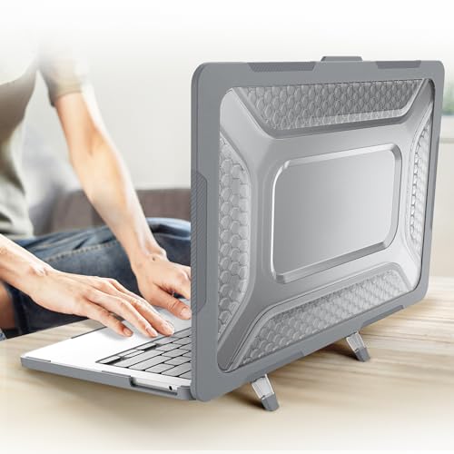 Image of ProElite Case for MacBook Air 13.6 inch 2022 2023 2024 2025 Release M5 /M4 /M3 A3113 M2 A2681 with Touch ID,Heavy Duty Honeycomb Hard Shell with Slim TPU Bumper and Fold Kickstand, Grey