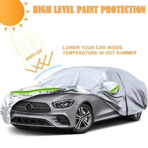 Image of Waterproof Car Covers Replace for 2006-2025 Mercedes Benz E-Class E300 E350 E400 E450, 6 Layers Silver All Weather Car Cover with Zipper Door & Windproof Bands for Snow Rain Dust Protection