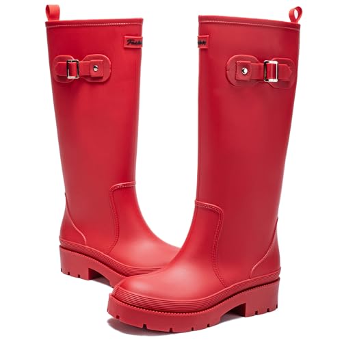 Image of AONETIGER Women Tall Wellington Boots Waterproof Wellies Red,6UK