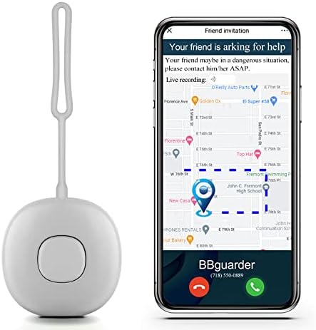 Personal Safety Alarm Keychain for Women SOS by Siren/Call/Email/SMS with GPS Location via Bluetooth BBguarder App Self Defense Protection Devices Tracker Gift for Girlfriend Wife College Teens Grey