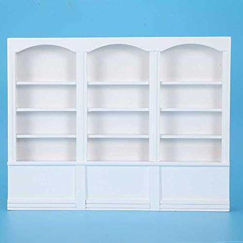 Dollhouse Display Cabinet,1:12 Simulation Miniature Furniture Wooden Triple Bookshelf Bookcase Model Toy for Living Room Dollhouse Decoration Accessories (White)