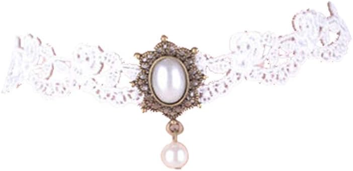 White Flower Lace Gothic Lolita Beads Pendant Choker Necklace