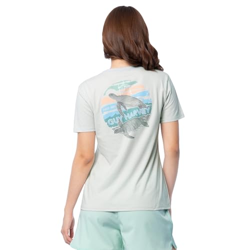 Guy Harvey Women's Graphic Short Sleeve V-Neck T-Shirt, Glacier Grey/Two Shells, Medium