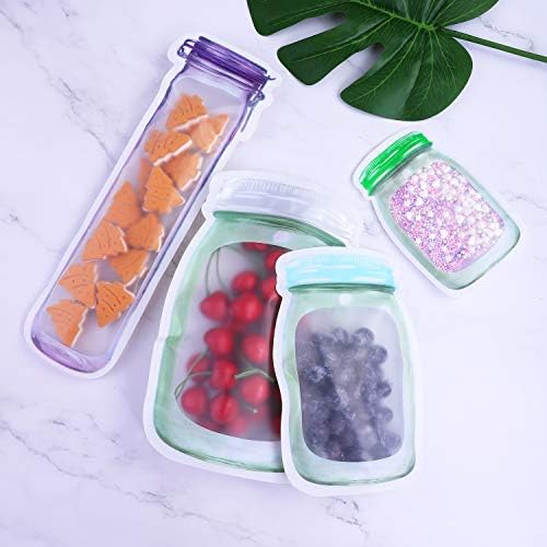 Cooraby 12 Pieces 4 Size Mason Jar Bags Reusable Food Saver Bags PE Sandwich Ziplock Bags for Travel Camping Barbecue