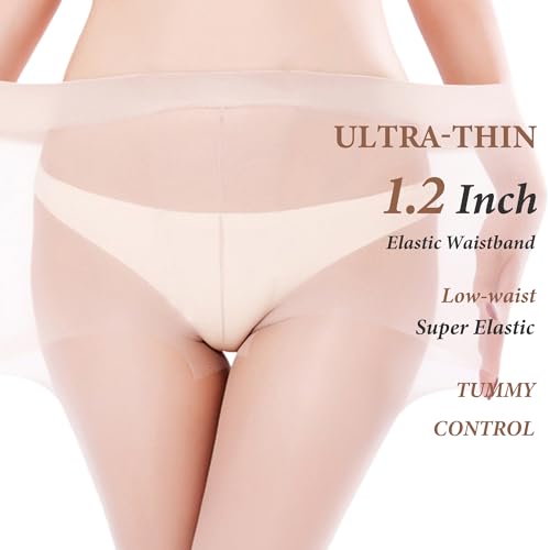 Image of Women's Nude 15D Ultra-Thin Transparent Pantyhose, Mid-Rise Comfort Fit with Widened Hips and Sheer Toe Design (Skin color)