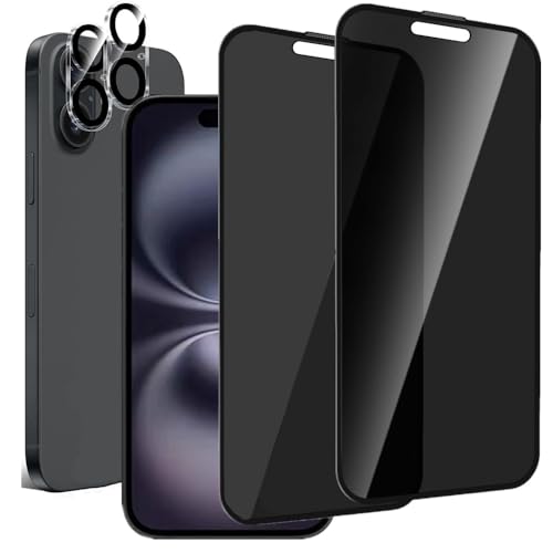 【360°覗き見防止 2+2枚セット】LXBESOS for iPhone 17 ガラスフィルム(2枚) + カメラフィルム(2枚) 対応アイフォン 17 のぞき見防止 ガラスフィルム 360°覗き見防止 上下左右 プライバシー保護 全面保護 気泡ゼロ 撥