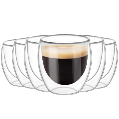 Recopilación de Tazas para cafe espresso los más solicitados. 43 Juego de 6 Tazas para Cafe Espresso de 80ml Doble Pared, Tazas Transparentes para Cafe, Vasos Doble Pared de Vidrio Tèrmico Borosilicato, Ideal para Bebidas Frías y Calientes