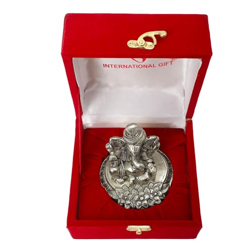 Image of INTERNATIONAL GIFT Silver Lord Ganesh God Idol with Beautiful Happy Box & Carry Bag with 1 Year Warranty | Used for Diwali, Birthday Gift, Wedding Return Gift