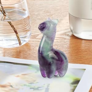 Miniatura 8 de Figura de cristal de alpaca, tamaño pequeño, tallado, con bolsillo tallado, flúor arcoíris, esculturas de animales, estatua curativa coleccionable