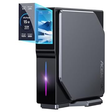 ACEMAGIC S1 Mini PC with DIY LCD Screen, Alder Lake N95 (up to 3.4GHz), 16GB DDR4 512GB M.2 SSD Mini Tower PC, WiFi 5/BT 4.2/4K UHD/Dual LAN