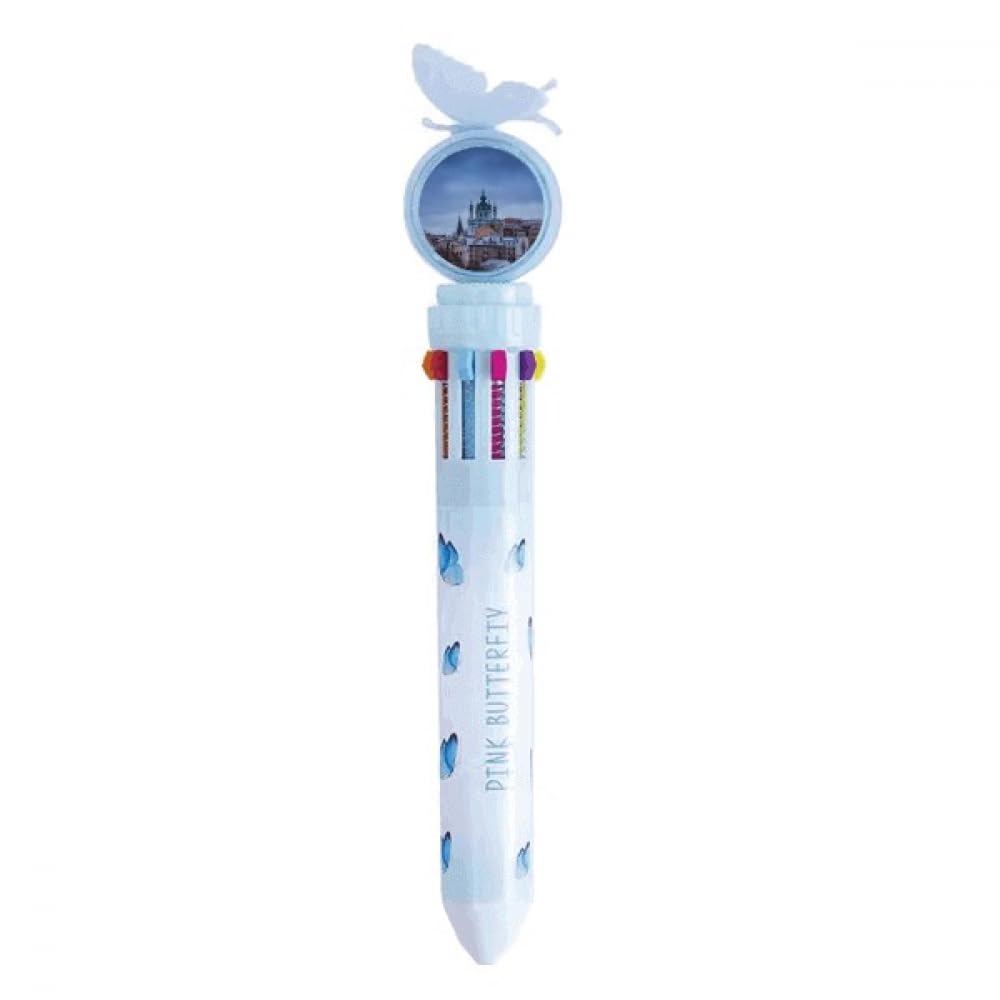 Stylo à bille multicolore rétractable bleu à motif castle clouds chic et ergonomique