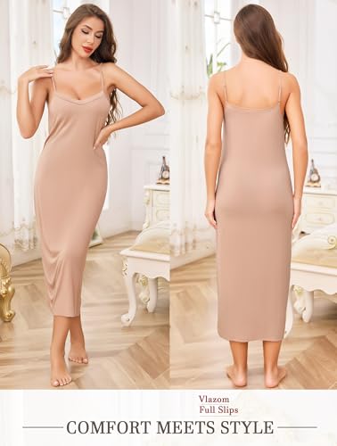 Image of Vlazom Women Full Slips Sexy Soft Slip Dress for Under Dress Spaghetti Strap Cami Slip Chemises V Neck Negligee S-3XL