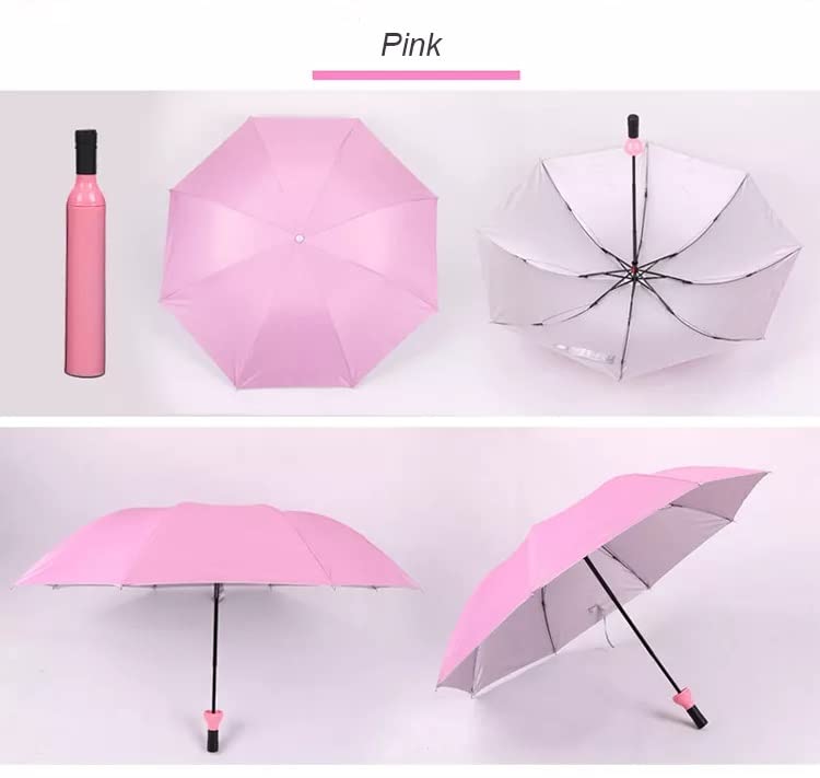 Image of AUGEN Folding Portable Umbrella with Bottle Cover for UV Protection & Rain Umbrella Mini Travel (Pink, Pack of 1)