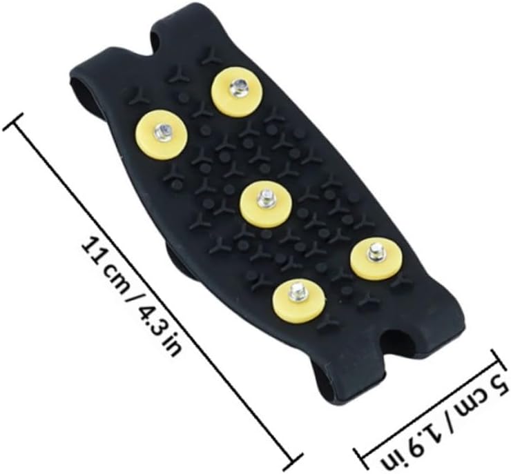 Outanaya Ice Cleats Shoe Grippers 5-Tooth Yellow Buckle TPE Snow Gripper for Boots Non-Slip Outdoor Winter Traction Spikes for Hiking and Walking, 2 Pairs
